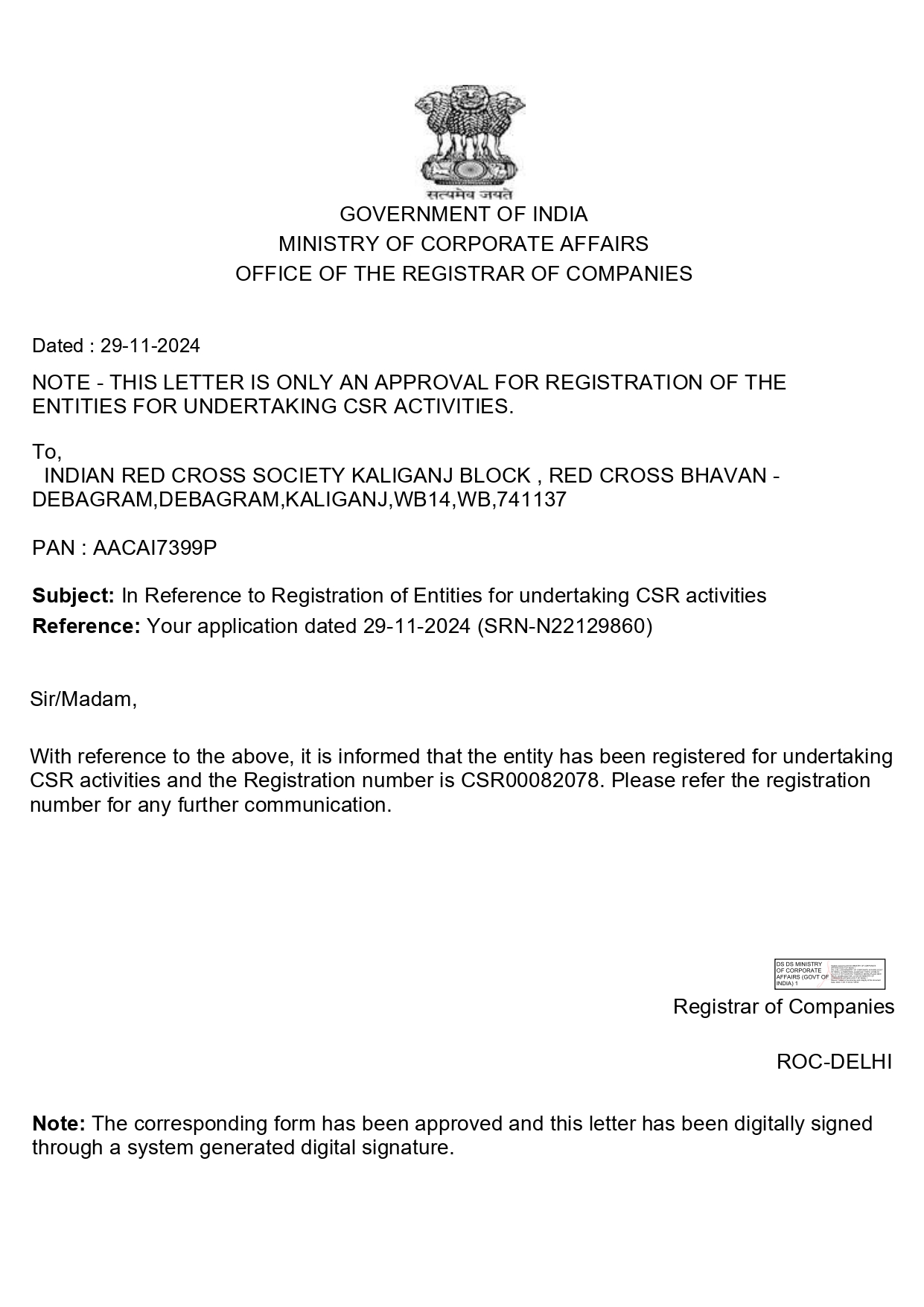 CSR Registration Certificate